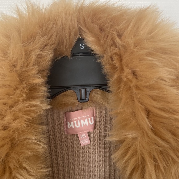 Show Me Your Mumu Lombardi Long Cardigan in Taupe With Faux Fur - Picture 6 of 8